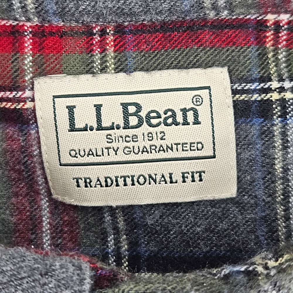 LL Bean Flannel Shirt Men Large Gray Red Plaid Traditional Fit Cotton A82 - Picture 4 of 7